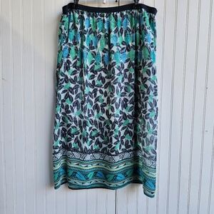 J. Jill Maxi Midi Skirt Pull On Elastic Waist Stretch Blue Green Lined Sheer  L